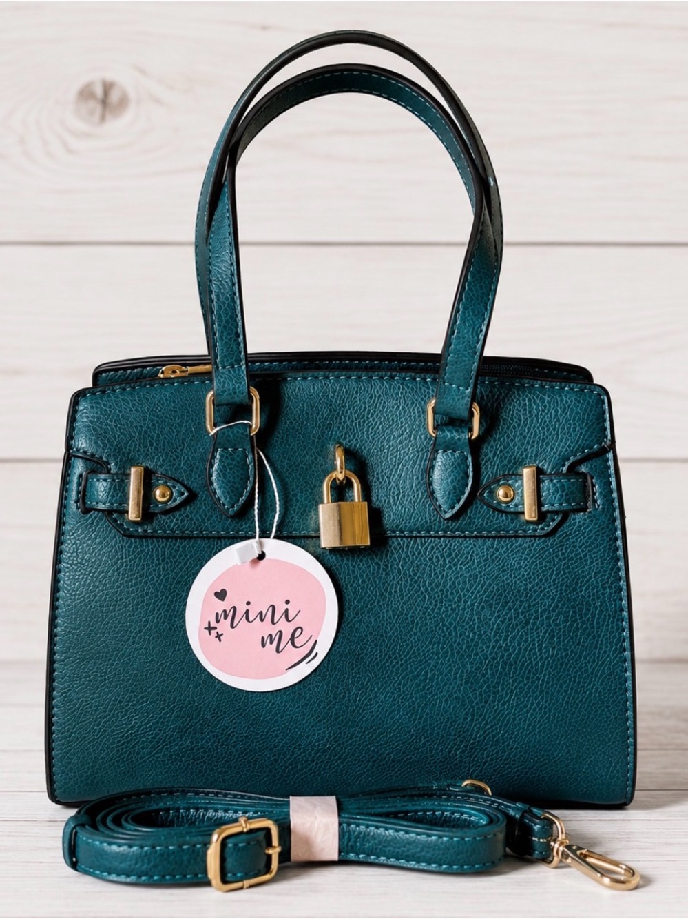 Hunter Green/Teal Mini Satchel Crossbody Bag Padlock Gold Hardware DustBag NWT